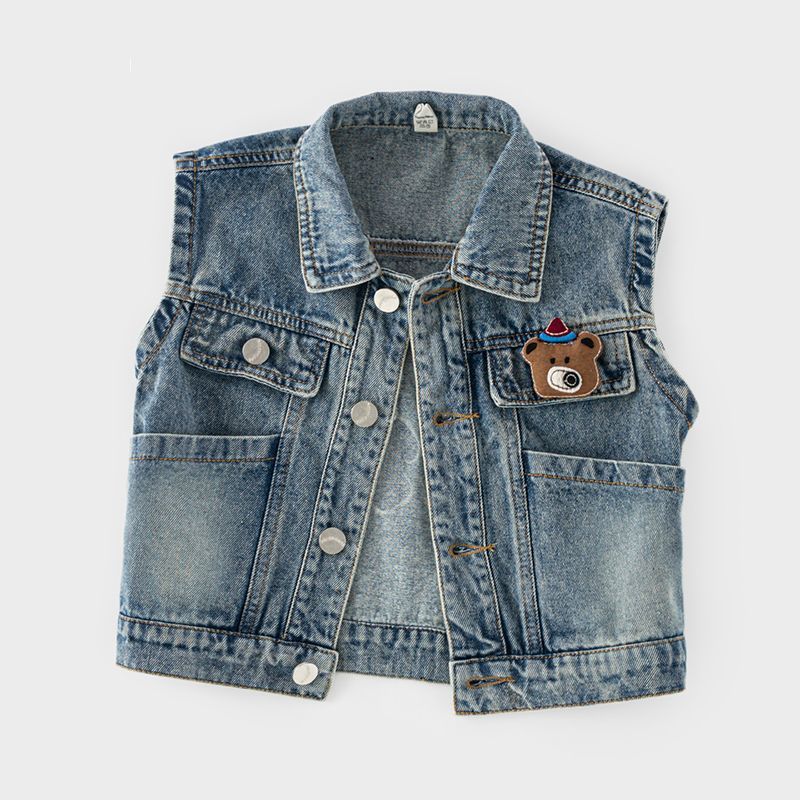 Bear Polyester Toddler Boy's Sleeveless Vest With Pocket, Single Breasted Design For Ages 3-6 Years