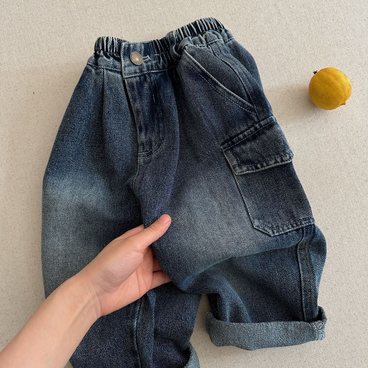 Solid Color Casual Polyester Washed Boy's Full Length Jeans Children's Pants