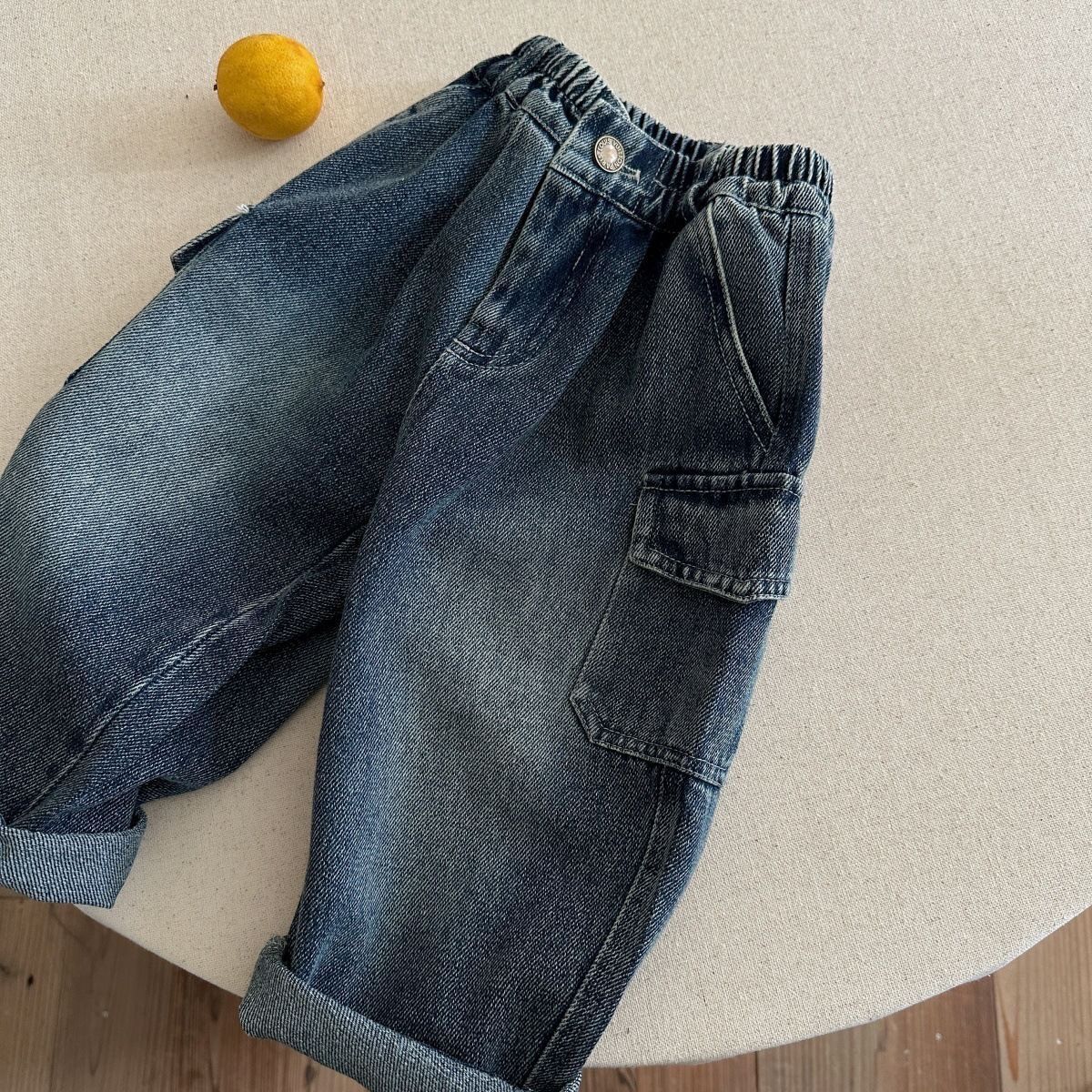 Solid Color Casual Polyester Washed Boy's Full Length Jeans Children's Pants