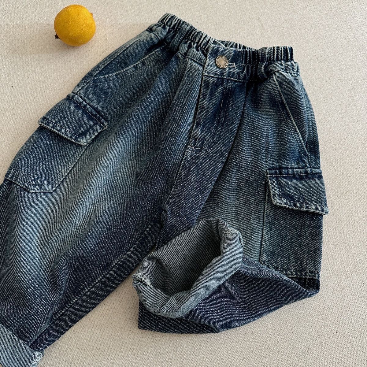 Solid Color Casual Polyester Washed Boy's Full Length Jeans Children's Pants