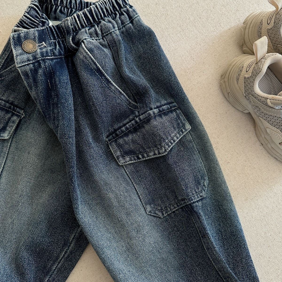 Solid Color Casual Polyester Washed Boy's Full Length Jeans Children's Pants
