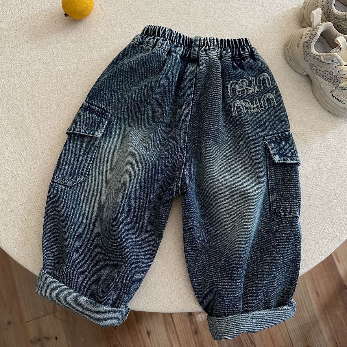 Solid Color Casual Polyester Washed Boy's Full Length Jeans Children's Pants