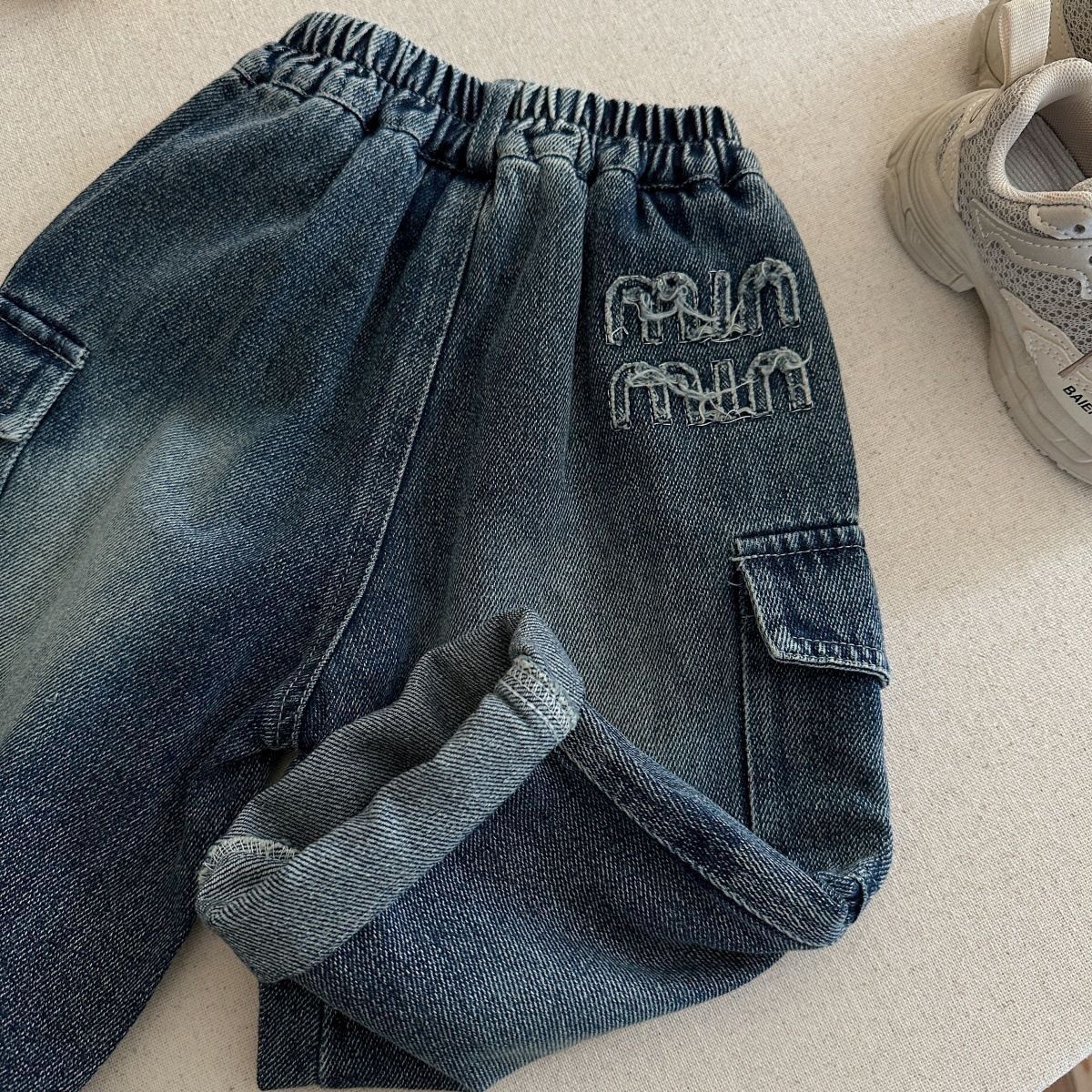 Solid Color Casual Polyester Washed Boy's Full Length Jeans Children's Pants