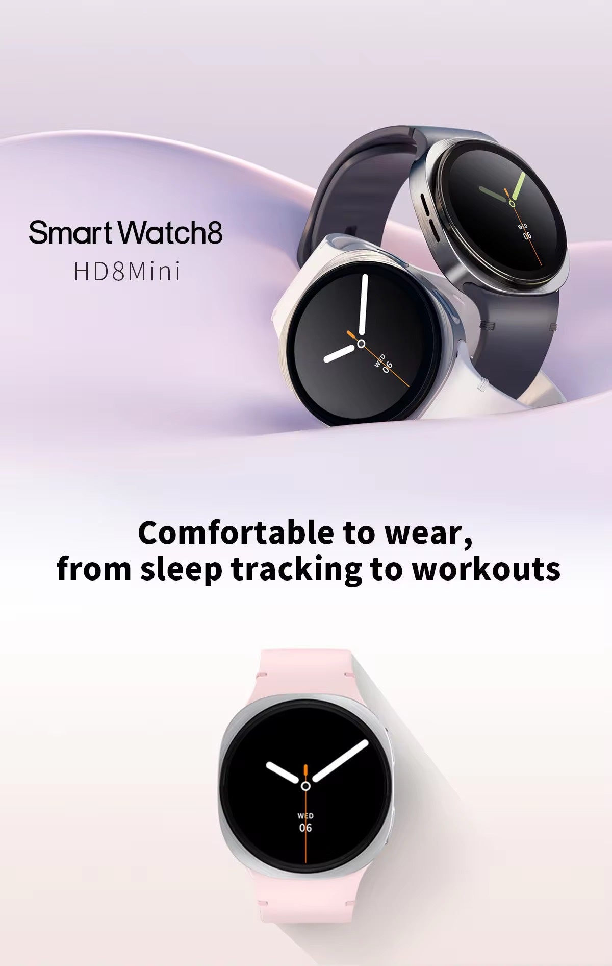 Unisex Smart Watch With Round Dial Featuring Plexiglass Mirror And Silica Gel Strap In Dyed Black