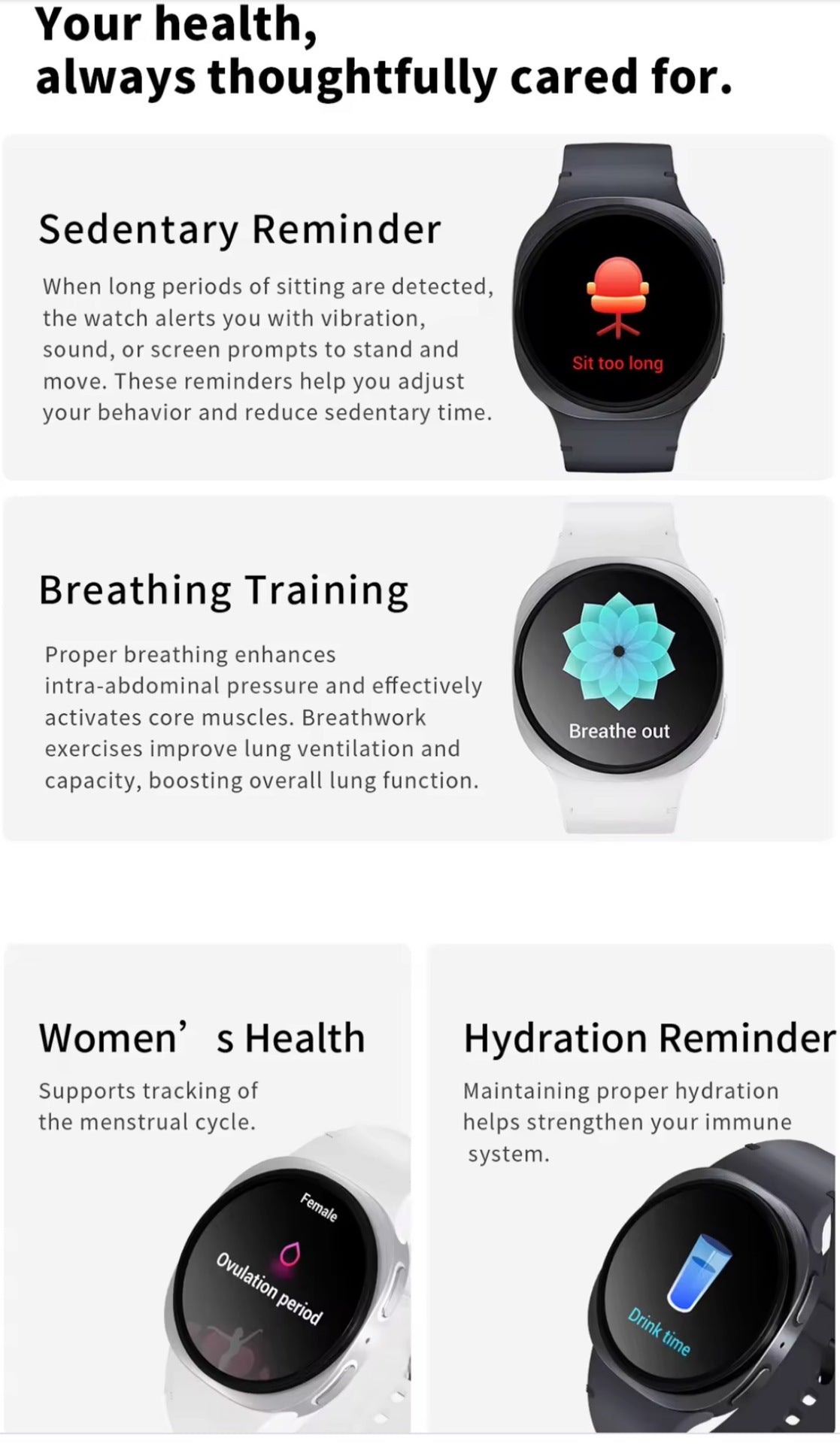 Unisex Smart Watch With Round Dial Featuring Plexiglass Mirror And Silica Gel Strap In Dyed Black