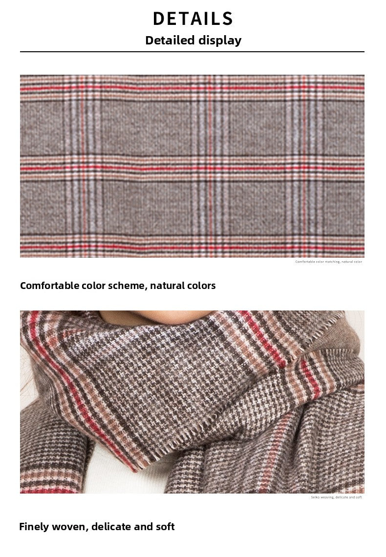 Unisex Plaid Wool Scarf For Winter, Soft And Warm Accessory