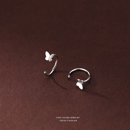 Silver Flowers Ear Hook For Women Made Of S999 Silver Featuring Electroplated Craftsmanship In Simple Style