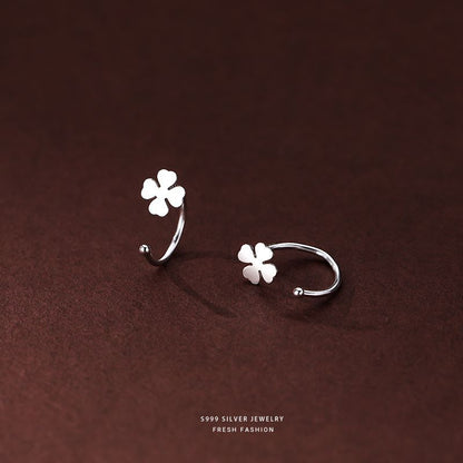 Silver Flowers Ear Hook For Women Made Of S999 Silver Featuring Electroplated Craftsmanship In Simple Style