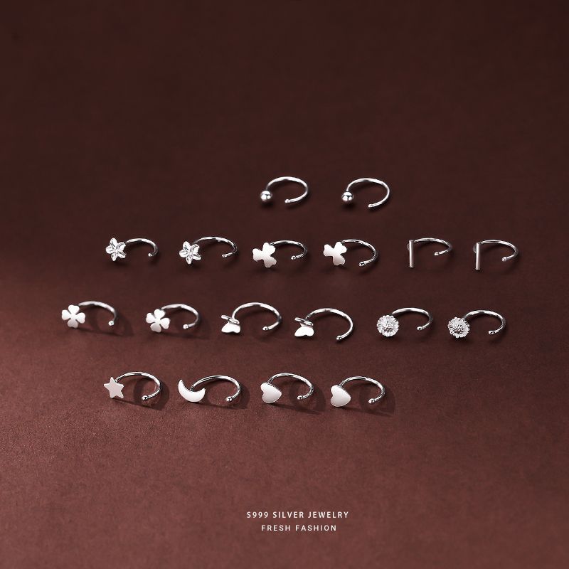 Silver Flowers Ear Hook For Women Made Of S999 Silver Featuring Electroplated Craftsmanship In Simple Style