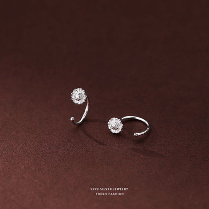 Silver Flowers Ear Hook For Women Made Of S999 Silver Featuring Electroplated Craftsmanship In Simple Style