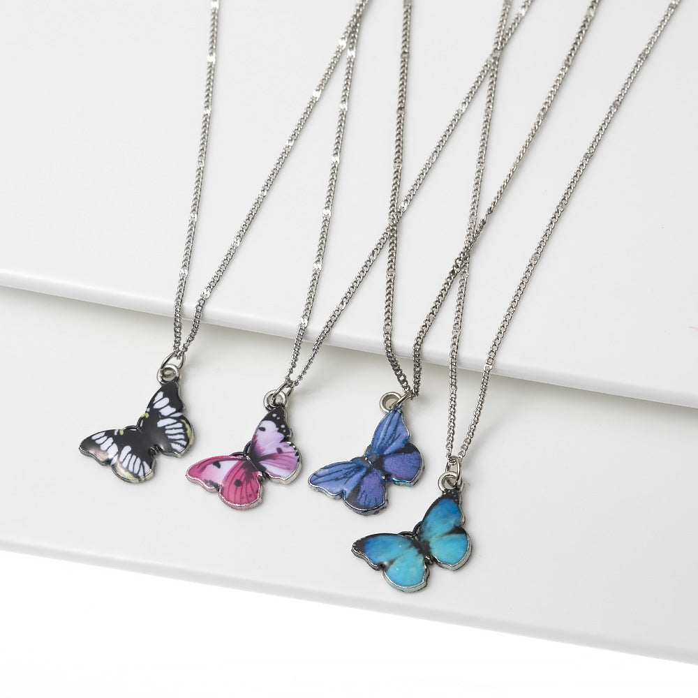 Butterfly Pendant Necklace In Simple Style, Electroplated With Titanium Steel Alloy Enamel Craft
