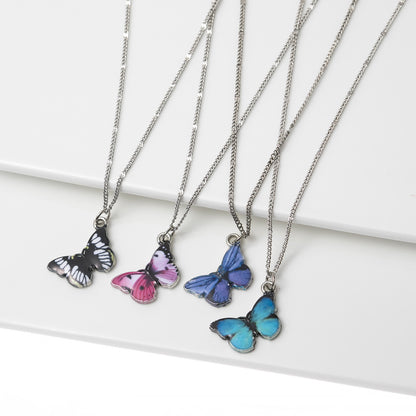Butterfly Pendant Necklace In Simple Style, Electroplated With Titanium Steel Alloy Enamel Craft