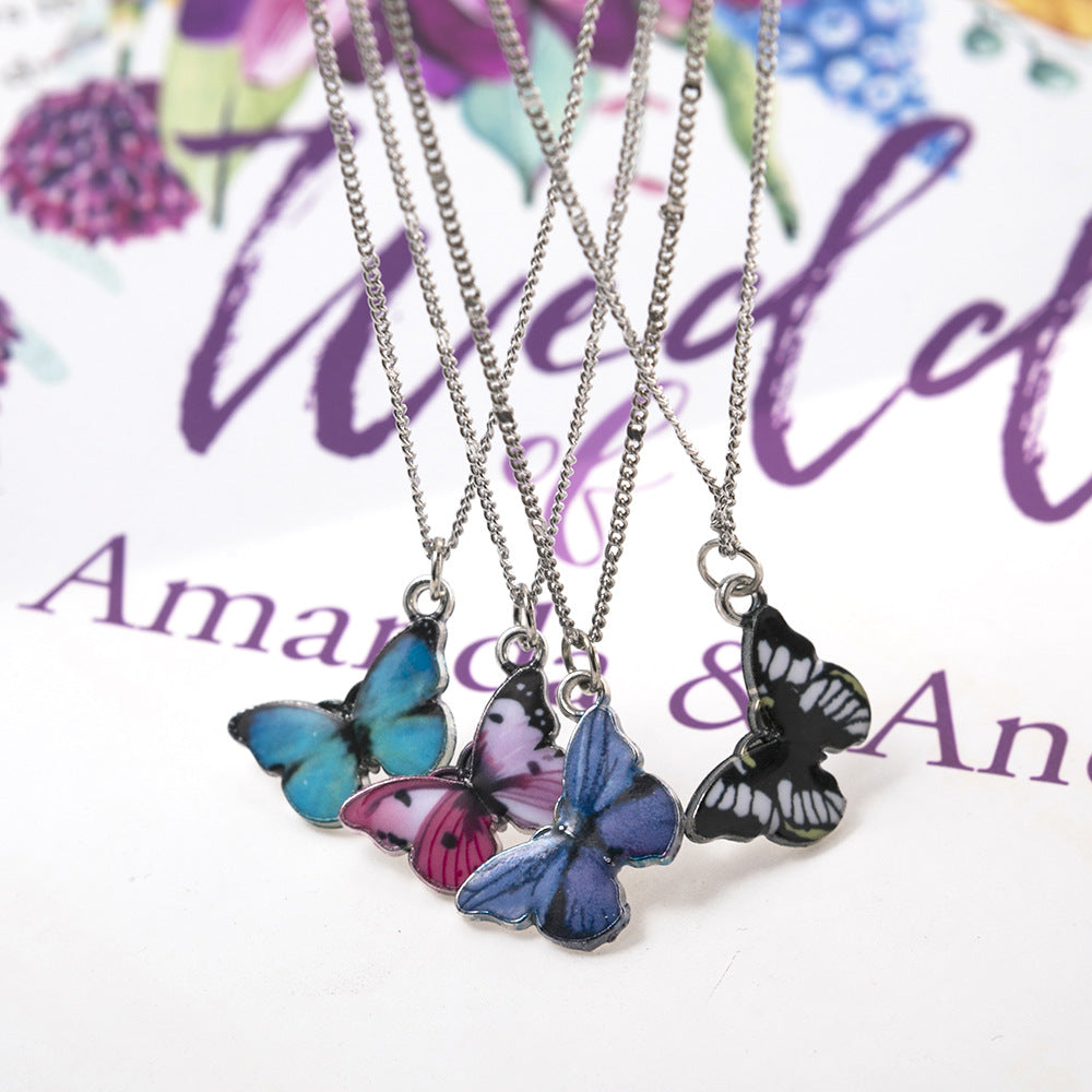 Butterfly Pendant Necklace In Simple Style, Electroplated With Titanium Steel Alloy Enamel Craft