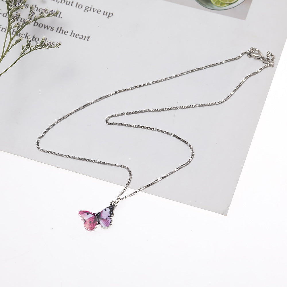 Butterfly Pendant Necklace In Simple Style, Electroplated With Titanium Steel Alloy Enamel Craft