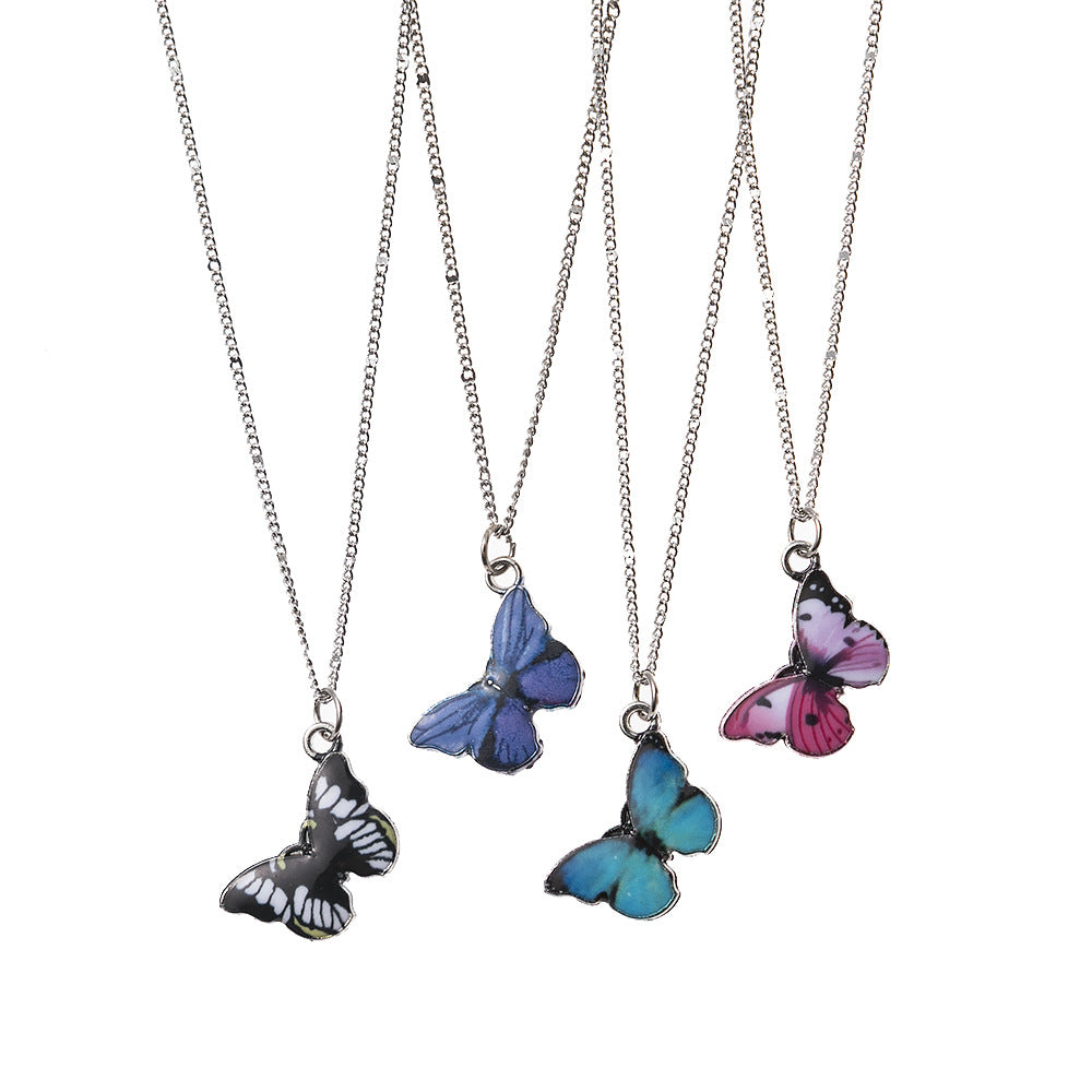 Butterfly Pendant Necklace In Simple Style, Electroplated With Titanium Steel Alloy Enamel Craft