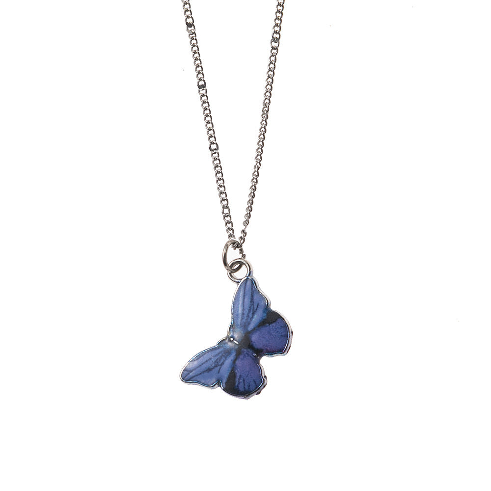Butterfly Pendant Necklace In Simple Style, Electroplated With Titanium Steel Alloy Enamel Craft
