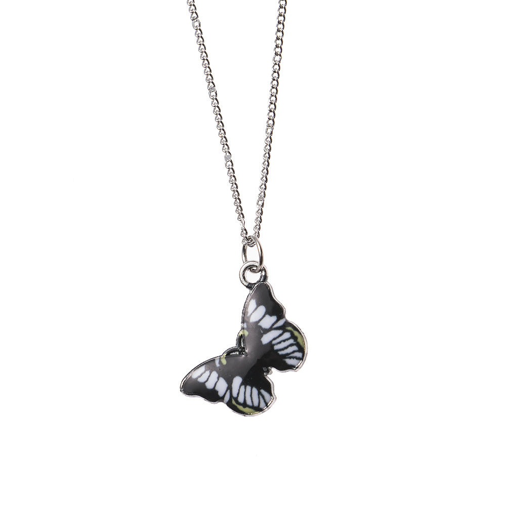 Butterfly Pendant Necklace In Simple Style, Electroplated With Titanium Steel Alloy Enamel Craft