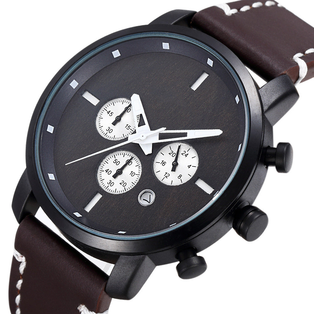 Men's Quartz Watch With Wooden Strap, Round Dial Featuring Tempered Glass And Pointer Display, Pin Buckle
