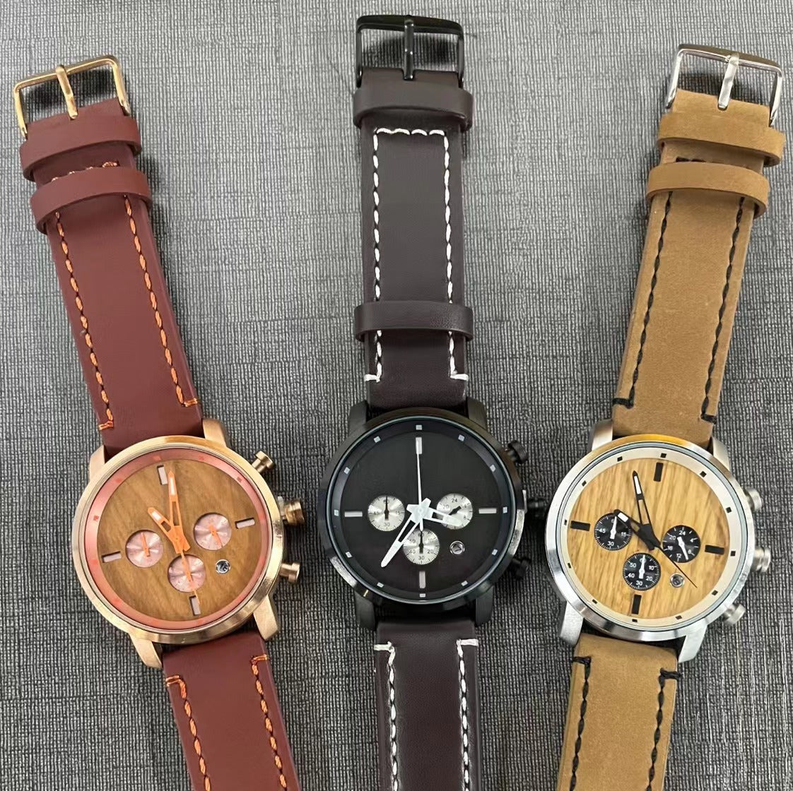 Men's Quartz Watch With Wooden Strap, Round Dial Featuring Tempered Glass And Pointer Display, Pin Buckle