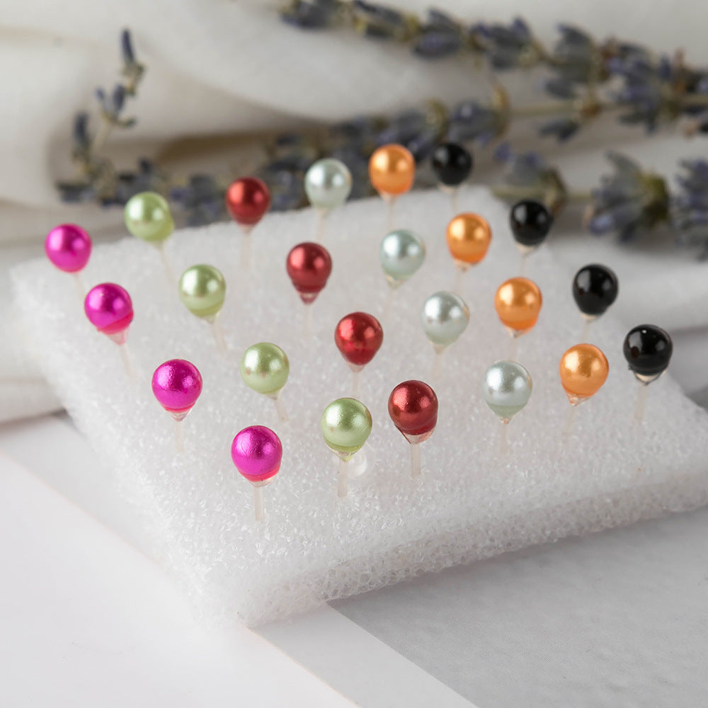 Simple Style Stud Earrings In Colour With Artificial Pearl Inlay, Made Of Plastic, 12 Pairs