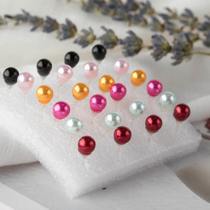 Simple Style Stud Earrings In Colour With Artificial Pearl Inlay, Made Of Plastic, 12 Pairs