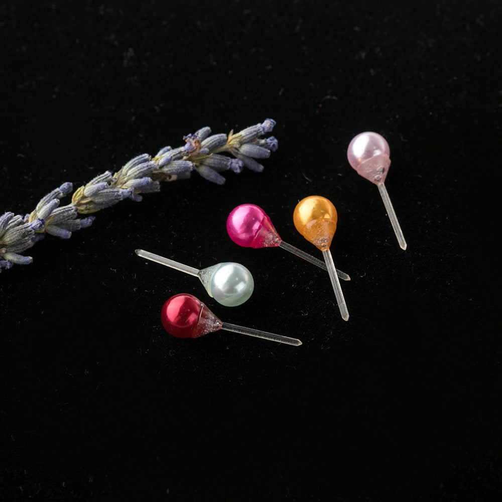 Simple Style Stud Earrings In Colour With Artificial Pearl Inlay, Made Of Plastic, 12 Pairs