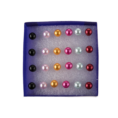 Simple Style Stud Earrings In Colour With Artificial Pearl Inlay, Made Of Plastic, 12 Pairs