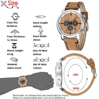 Men's Quartz Watch With Wooden Strap, Round Dial Featuring Tempered Glass And Pointer Display, Pin Buckle