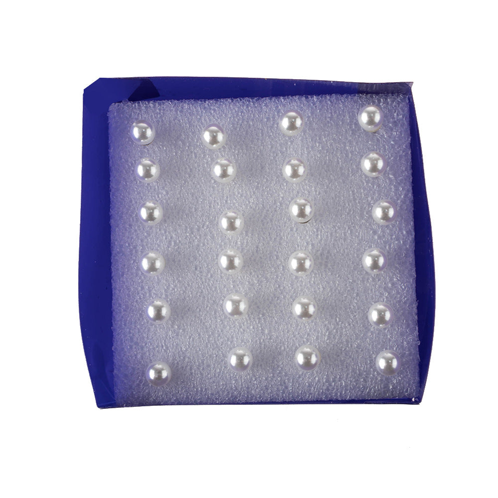 Simple Style Stud Earrings In Colour With Artificial Pearl Inlay, Made Of Plastic, 12 Pairs