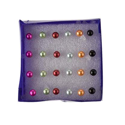 Simple Style Stud Earrings In Colour With Artificial Pearl Inlay, Made Of Plastic, 12 Pairs