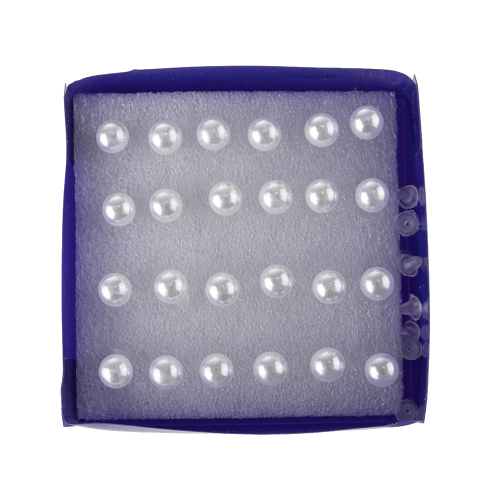 Simple Style Stud Earrings In Colour With Artificial Pearl Inlay, Made Of Plastic, 12 Pairs