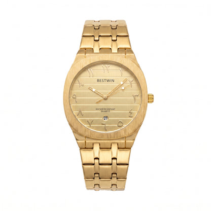 Men's Quartz Watch With Stainless Steel Strap And Round Dial Featuring Tempered Glass Mirror And Butterfly Double Snap Buckle
