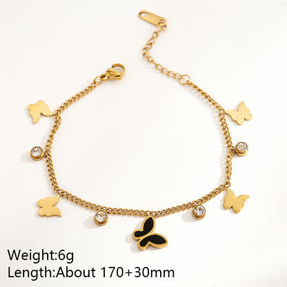 Heart Shape Multi Charms Bracelet Unisex Electroplated 304 Stainless Steel 18K Gold PVD Coated Rhinestones Cable Chain