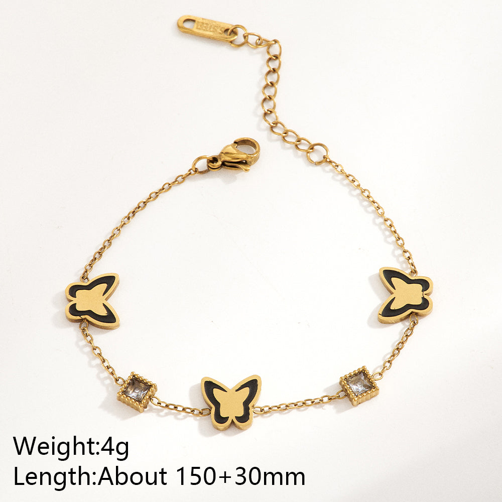 Heart Shape Multi Charms Bracelet Unisex Electroplated 304 Stainless Steel 18K Gold PVD Coated Rhinestones Cable Chain