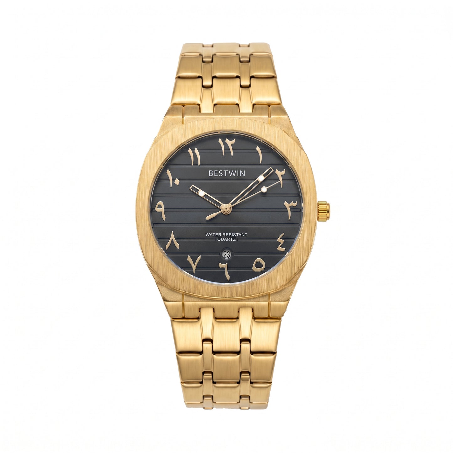 Men's Quartz Watch With Stainless Steel Strap And Round Dial Featuring Tempered Glass Mirror And Butterfly Double Snap Buckle