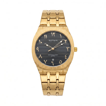 Men's Quartz Watch With Stainless Steel Strap And Round Dial Featuring Tempered Glass Mirror And Butterfly Double Snap Buckle