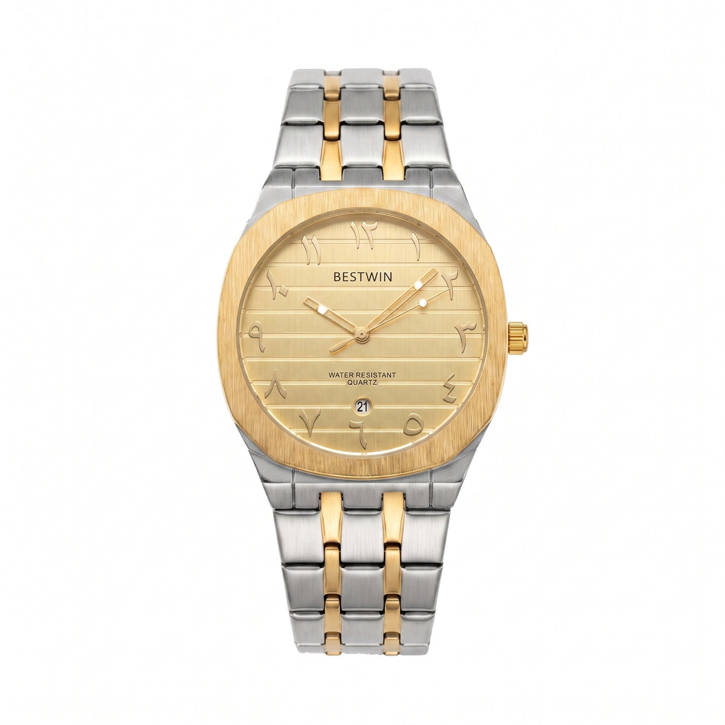 Men's Quartz Watch With Stainless Steel Strap And Round Dial Featuring Tempered Glass Mirror And Butterfly Double Snap Buckle