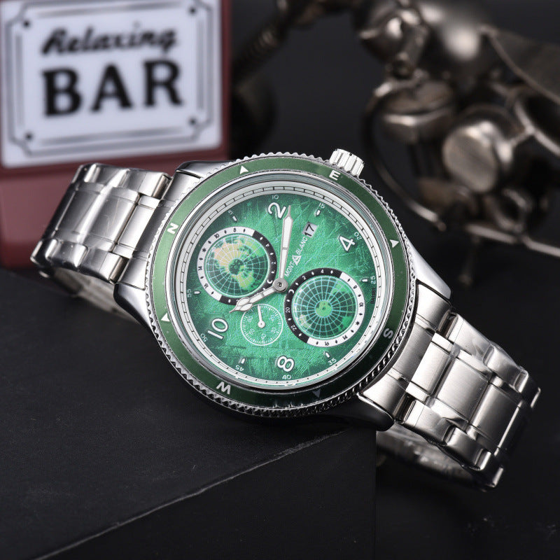 Men's Quartz Watch With Round Dial, Steel Belt Strap, Crystal Glass Mirror, And Butterfly Double Snap Buckle