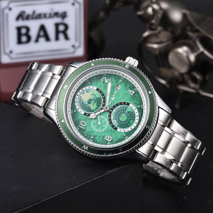 Men's Quartz Watch With Round Dial, Steel Belt Strap, Crystal Glass Mirror, And Butterfly Double Snap Buckle