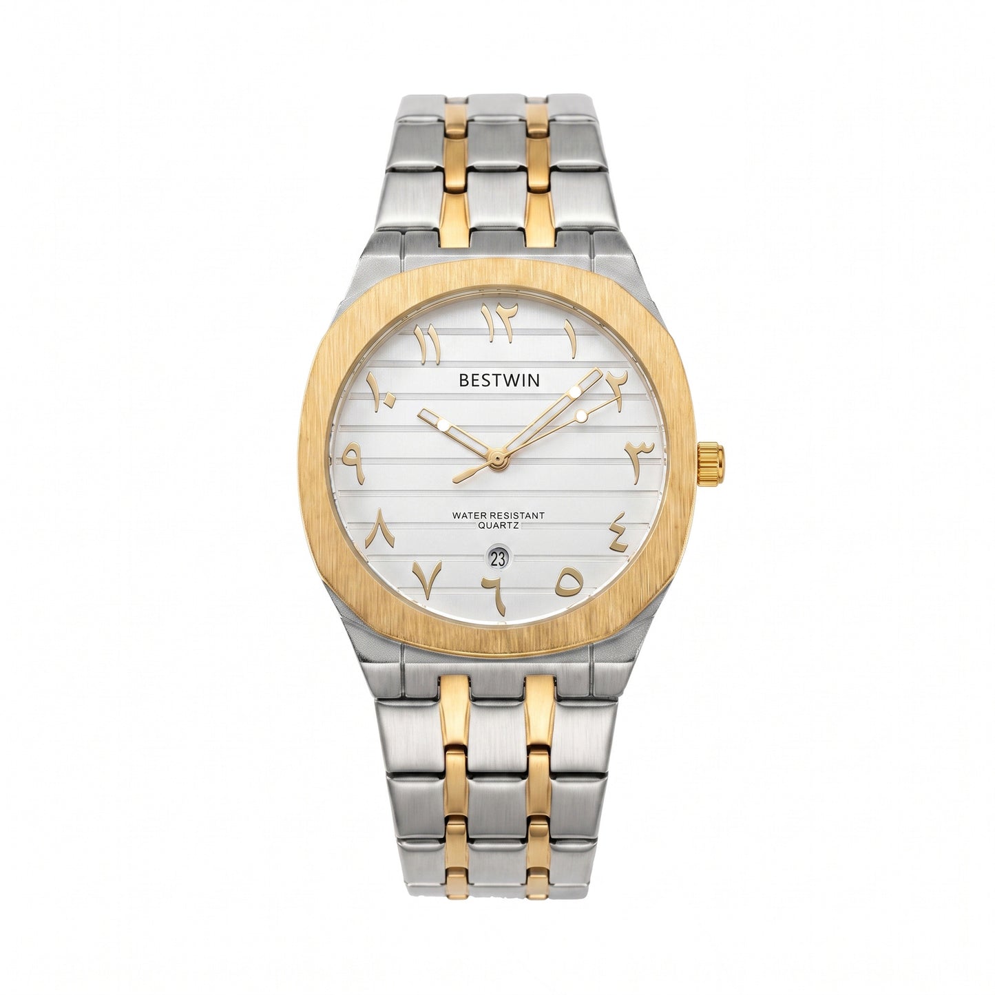 Men's Quartz Watch With Stainless Steel Strap And Round Dial Featuring Tempered Glass Mirror And Butterfly Double Snap Buckle