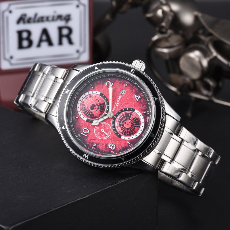 Men's Quartz Watch With Round Dial, Steel Belt Strap, Crystal Glass Mirror, And Butterfly Double Snap Buckle
