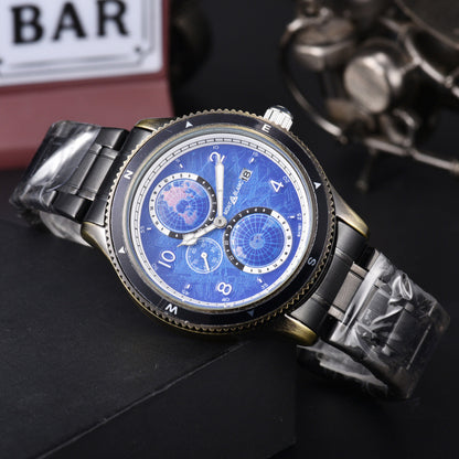 Men's Quartz Watch With Round Dial, Steel Belt Strap, Crystal Glass Mirror, And Butterfly Double Snap Buckle
