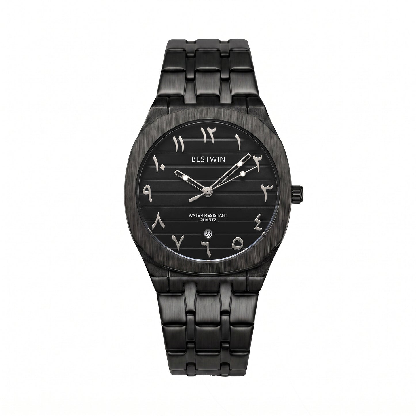 Men's Quartz Watch With Stainless Steel Strap And Round Dial Featuring Tempered Glass Mirror And Butterfly Double Snap Buckle