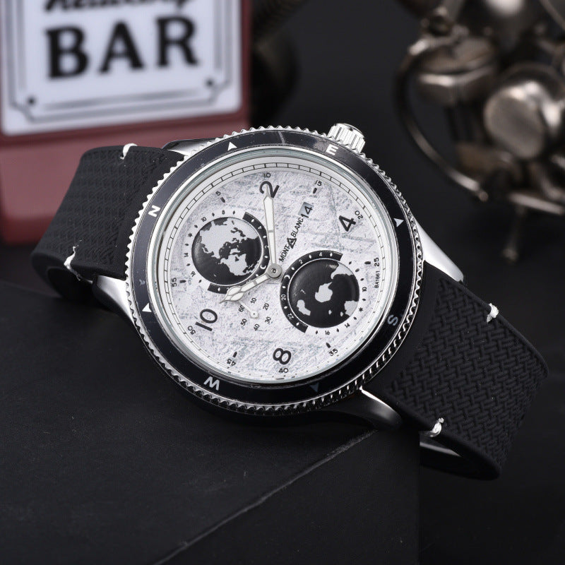 Men's Quartz Watch With Round Dial, Steel Belt Strap, Crystal Glass Mirror, And Butterfly Double Snap Buckle