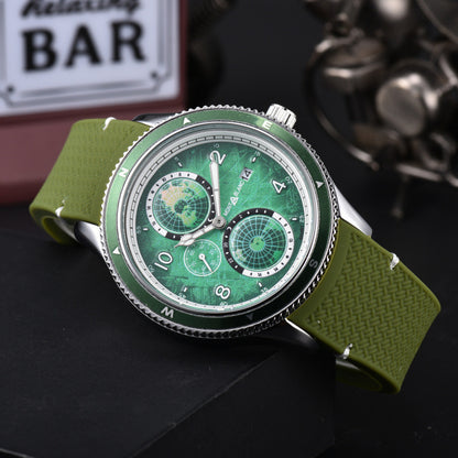 Men's Quartz Watch With Round Dial, Steel Belt Strap, Crystal Glass Mirror, And Butterfly Double Snap Buckle