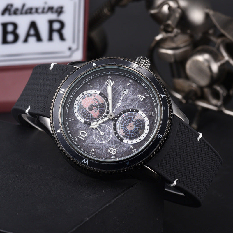 Men's Quartz Watch With Round Dial, Steel Belt Strap, Crystal Glass Mirror, And Butterfly Double Snap Buckle