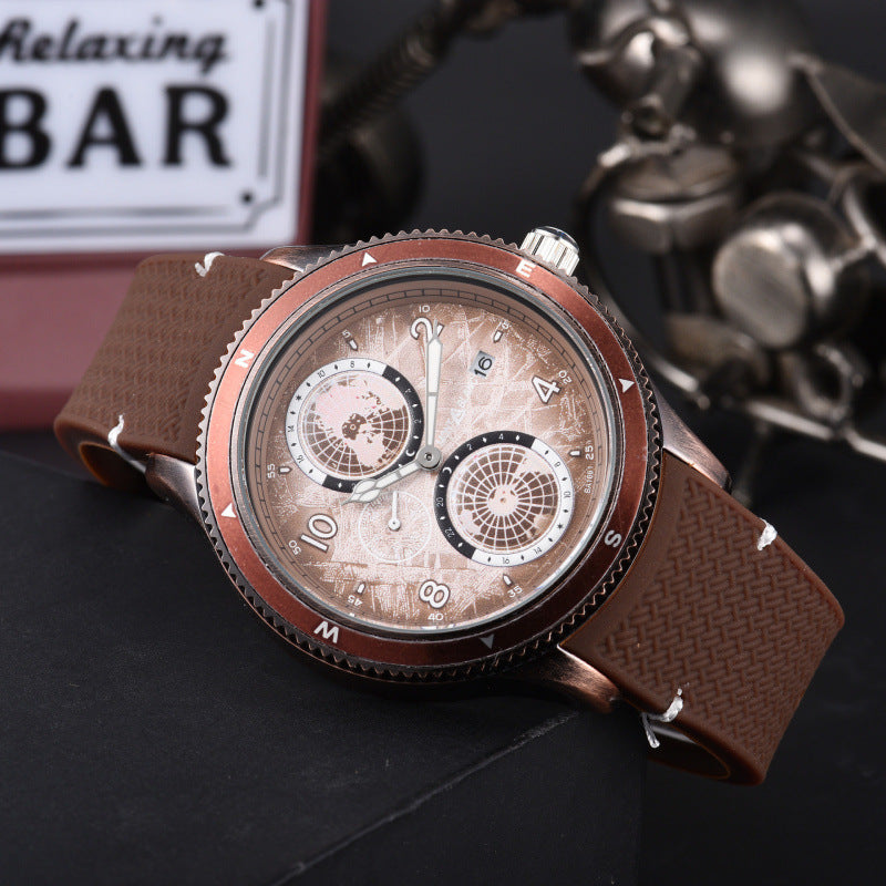 Men's Quartz Watch With Round Dial, Steel Belt Strap, Crystal Glass Mirror, And Butterfly Double Snap Buckle