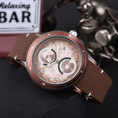 Men's Quartz Watch With Round Dial, Steel Belt Strap, Crystal Glass Mirror, And Butterfly Double Snap Buckle