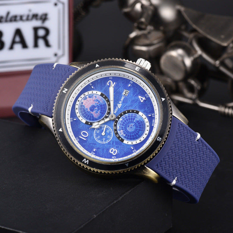 Men's Quartz Watch With Round Dial, Steel Belt Strap, Crystal Glass Mirror, And Butterfly Double Snap Buckle
