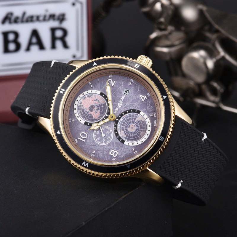Men's Quartz Watch With Round Dial, Steel Belt Strap, Crystal Glass Mirror, And Butterfly Double Snap Buckle